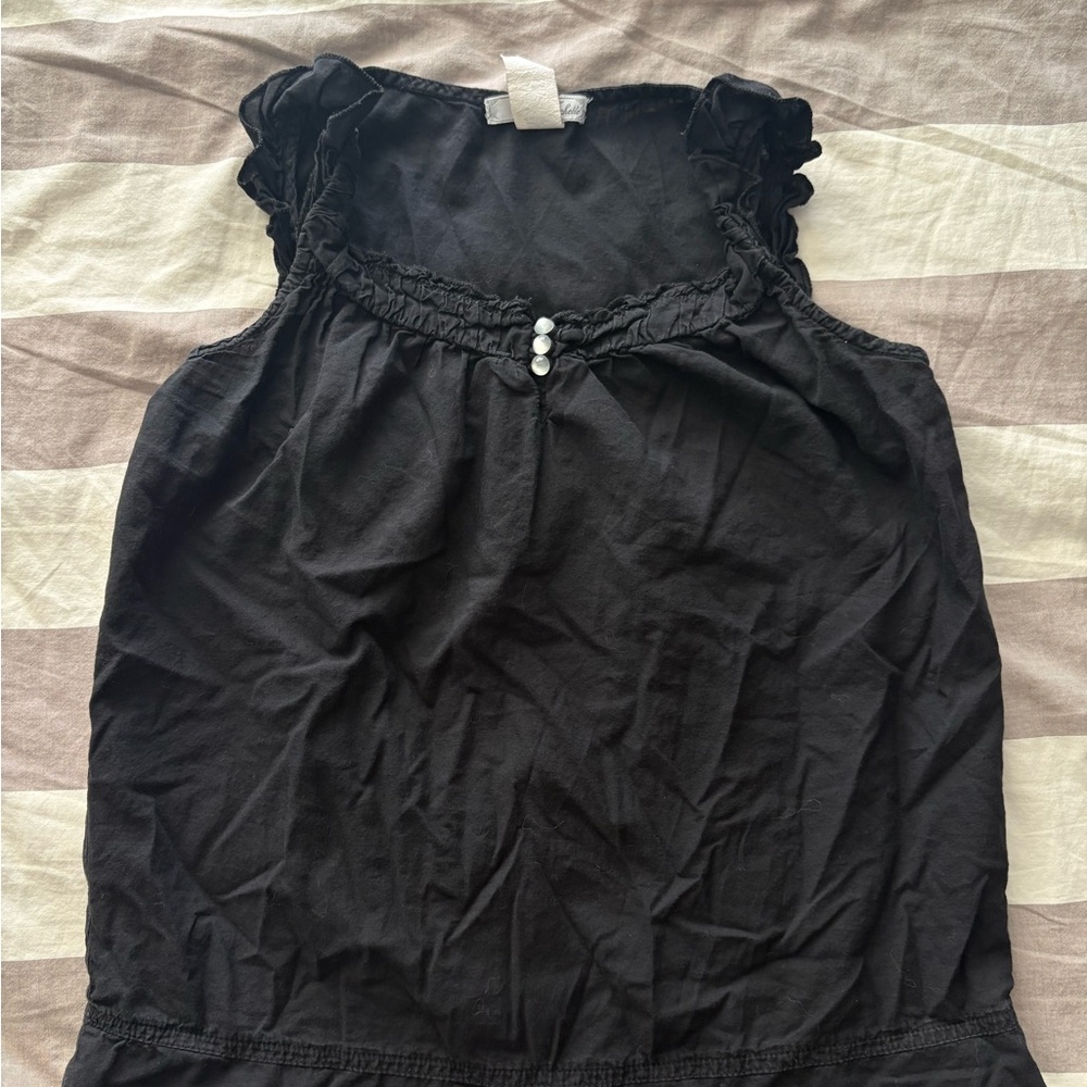 Mishka Black Ruffle Tank Top with Pearl Accents